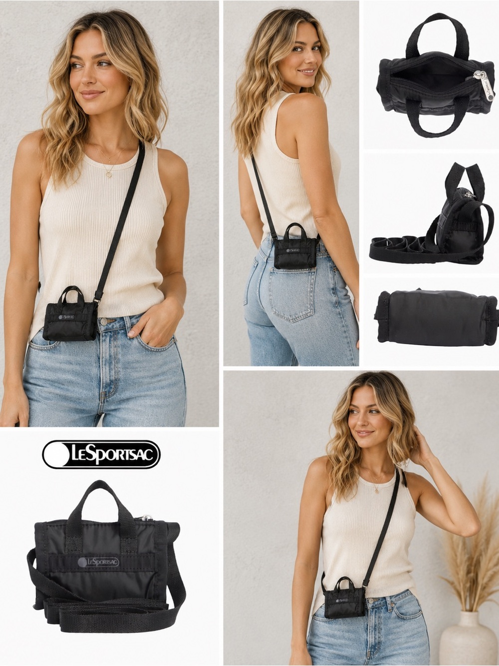 NWT Lesportsac Sheen Micro Bag Black Lightweight Nylon